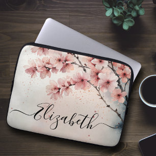 Watercolor Cherry Blossom Floral Girl Name Laptopschutzhülle