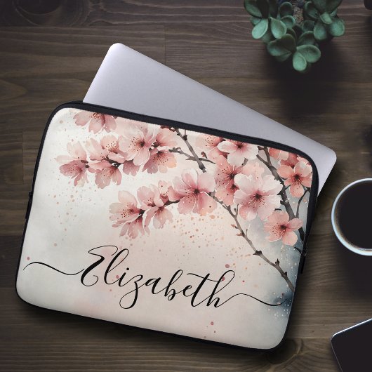 Watercolor Cherry Blossom Floral Girl Name Laptopschutzhülle