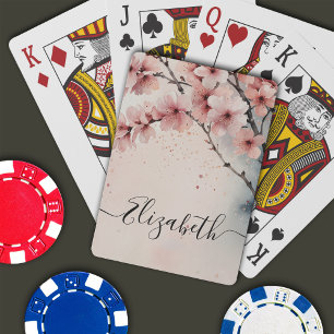 Watercolor Cherry Blossom Floral Girl Name Spielkarten