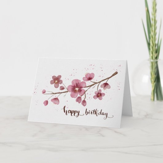 Watercolor Cherry blossom Happy Birthday Karte (Vorderseite)