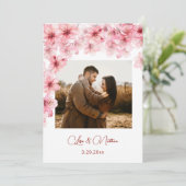 Watercolor Cherry Blossom Photo Wedding Save The Date (Stehend Vorderseite)