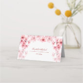 Watercolor Cherry Blossom Pink White Wedding Platzkarte (Rückseite)