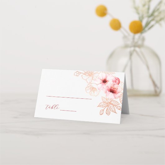 Watercolor Cherry Blossom Pink White Wedding Platzkarte (Vorderseite)