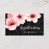 Watercolor Cherry Blossom Schwarzer Marmor | Qr Co Visitenkarte (Vorderseite)
