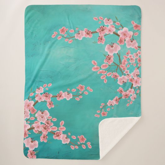 Watercolor Cherry Blossom Sherpa Blanket Sherpadecke (Vorderseite)