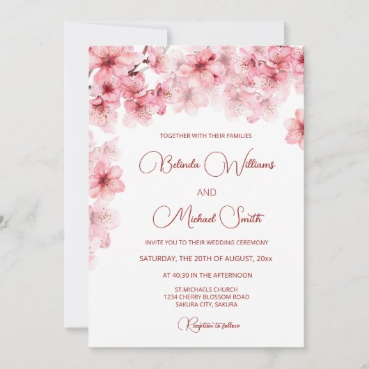 Watercolor Cherry Blossom Wedding Einladung (Vorderseite)