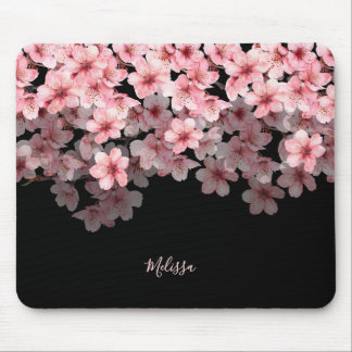 Watercolor Cherry Blossoms Black Pink | Your Name Mousepad