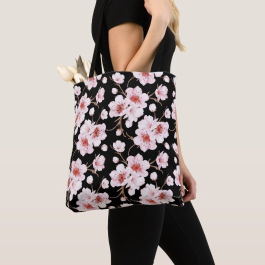 Watercolor Cherry Blossoms Pink Black Tasche (Von Nahem)