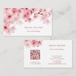 Watercolor Cherry Blossoms QR Code Visitenkarte