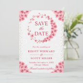 Watercolor Cherry Blossoms Wreath Wedding Save The Date (Stehend Vorderseite)