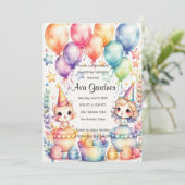 Watercolor Chibi Birthday Einladung (Stehend Vorderseite)