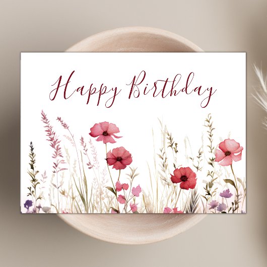 Watercolor Chic Boho Wildblume Happy Birthday Karte