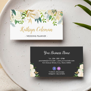 Watercolor Chic Cream Floral Wedding Event Planner Visitenkarte