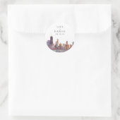 Watercolor Chicago Skyline Destination Wedding Runder Aufkleber (Tasche)