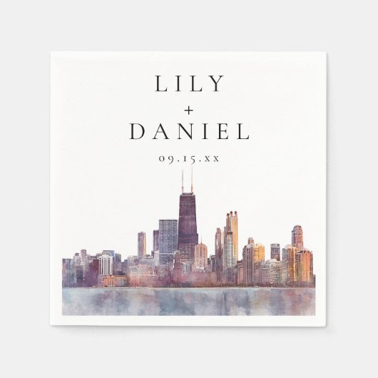 Watercolor Chicago Skyline Destination Wedding Serviette (Vorderseite)
