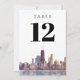 Watercolor Chicago Skyline Table Number Einladung