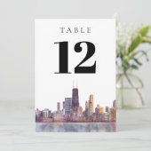 Watercolor Chicago Skyline Table Number Einladung (Stehend Vorderseite)