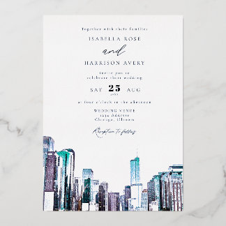 Watercolor Chicago Skyline Wedding Einladung