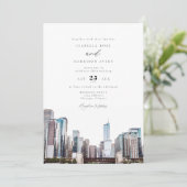 Watercolor Chicago Skyline Wedding Einladung (Stehend Vorderseite)