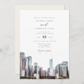 Watercolor Chicago Skyline Wedding Einladung (Vorne/Hinten)