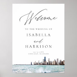 Watercolor Chicago Skyline Wedding Welcome Poster