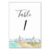 Watercolor Chicago Wedding Table Numbers Tischnummer (Rückseite)