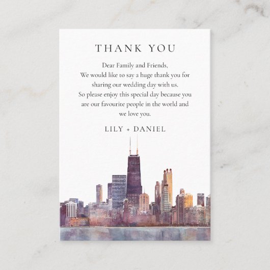 Watercolor Chicago Wedding Thank You Platzkarte (Vorderseite)