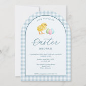 Watercolor Chick And Eggs Blue Easter Brunch Einladung (Vorderseite)