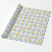 Watercolor Chick And Eggs On Blue Gingham Pattern Geschenkpapier (Ungerollt)