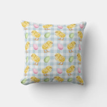 Watercolor Chick And Eggs On Blue Gingham Pattern