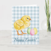 Watercolor Chick And Eggs On Blue Happy Easter Karte (Vorderseite)
