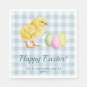 Watercolor Chick And Eggs On Blue Happy Easter Serviette (Vorderseite)
