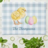 Watercolor Chick And Eggs On Blue With Name Geschirrtuch (Gefaltet)