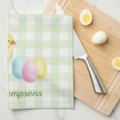 Watercolor Chick And Eggs On Green With Name Geschirrtuch (Viertel Falte)