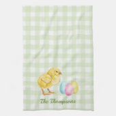 Watercolor Chick And Eggs On Green With Name Geschirrtuch (Vertikal)