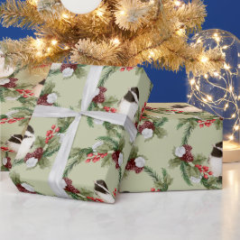 Watercolor Chickadee Bird Christmas Wreath Geschenkpapier