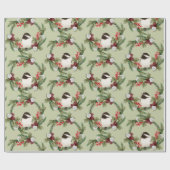 Watercolor Chickadee Bird Christmas Wreath Geschenkpapier (Flach)