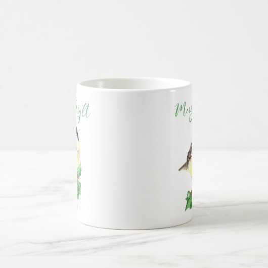 Watercolor Chickadee Bird Merry & Bright Christmas Kaffeetasse (Mittel)