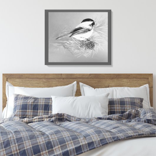 Watercolor Chickadee Bird Pine Cone Nature Art Leinwanddruck (Insitu (Schlafzimmer))