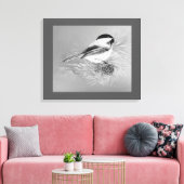 Watercolor Chickadee Bird Pine Cone Nature Art Leinwanddruck (Insitu (Wohnzimmer))