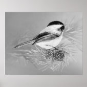 Watercolor Chickadee Bird Pine Cone Nature Art Poster (Vorne)