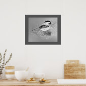 Watercolor Chickadee Bird Pine Cone Nature Art Poster (Küche)