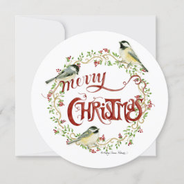 Watercolor Chickadee Birds Frohe Weihnachtsfeier Feiertagskarte