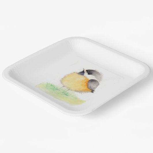 Watercolor Chickadee Pappteller (Gewinkelt)