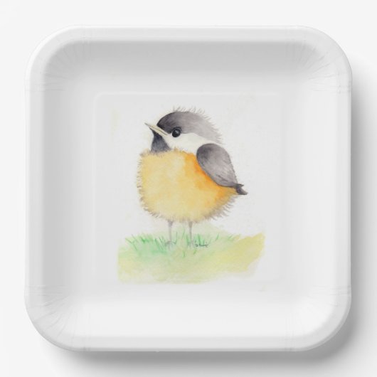 Watercolor Chickadee Pappteller (Vorderseite)