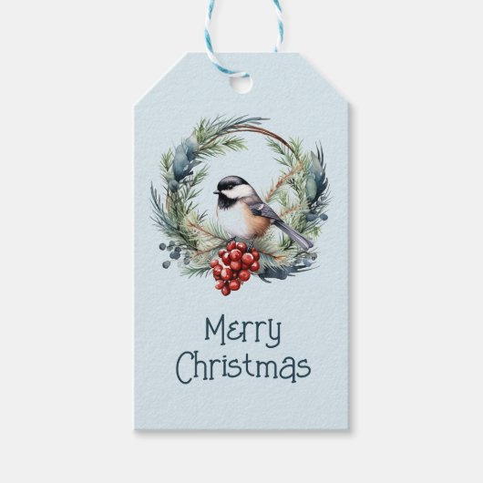 Watercolor Chickdee Bird Ornament Christmas Art Geschenkanhänger (Vorderseite)
