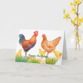Watercolor Chicken Family Birthday Card Karte (Gelbe Blume)
