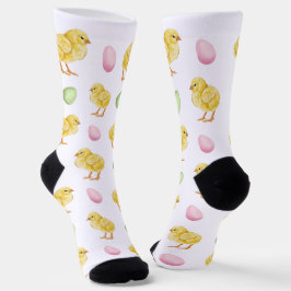Watercolor Chicks And Pastel Easter Eggs Pattern Socken