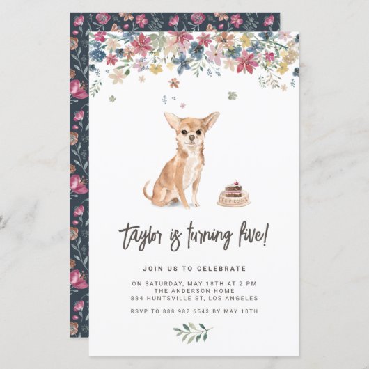 Watercolor Chihuahua Dog Birthday Invitation (Vorne/Hinten)
