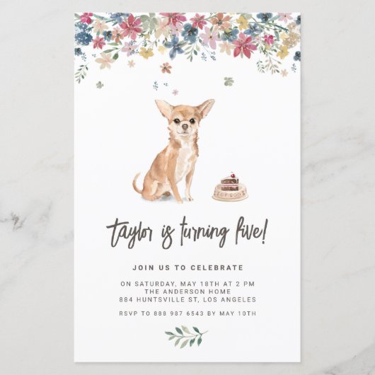 Watercolor Chihuahua Dog Birthday Invitation (Vorderseite)